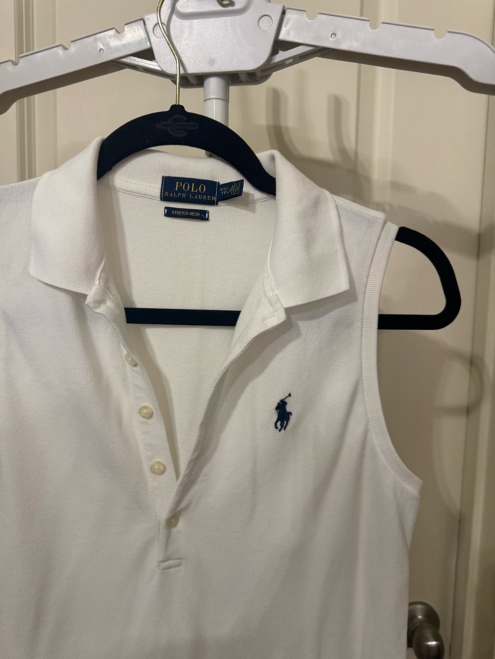 Polo by Ralph Lauren White Sleeveless Polo Midi Dress with Navy Pony - Picture 3 of 4